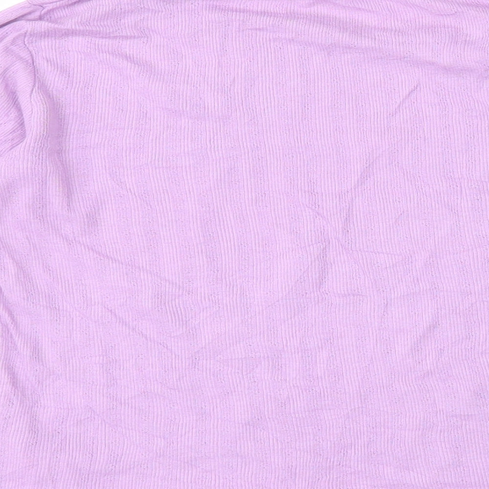 Dunnes Womens Purple 100% Cotton Basic T-Shirt Size 8 Round Neck - Lace Trim Lettuce Hem