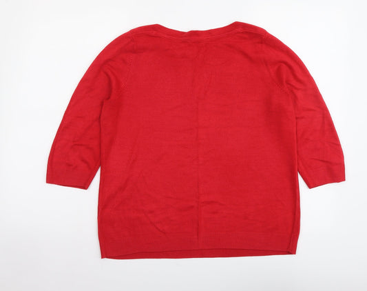 BHS Womens Red Round Neck Acrylic Henley Jumper Size 14