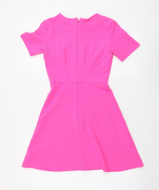 Miss Selfridge Womens Pink Polyester A-Line Size 4 Round Neck Zip