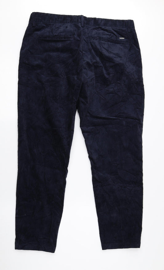 Autograph Womens Blue Cotton Trousers Size 36 in L29 in Regular Hook & Eye