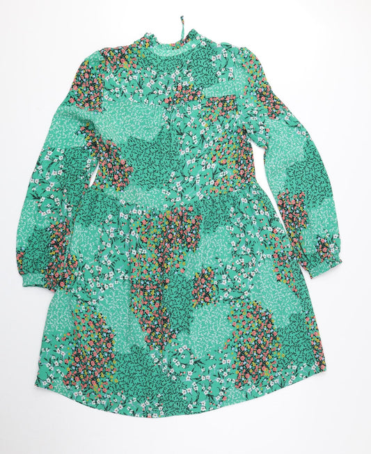 Marks and Spencer Womens Green Floral Polyester A-Line Size 6 V-Neck Pullover