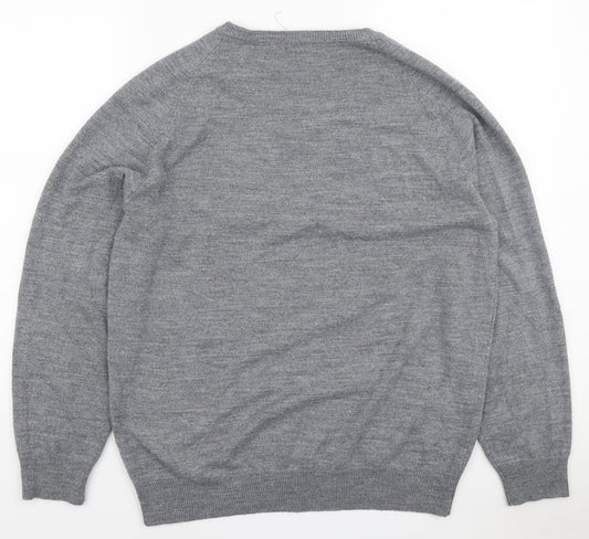 Cedar Wood State Mens Grey V-Neck Acrylic Pullover Jumper Size L