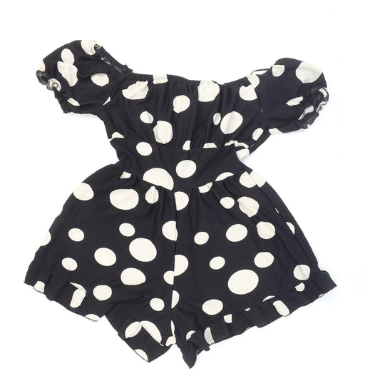 Miss Selfridge Womens Black Polka Dot Polyester Playsuit One-Piece Size 4 Tie