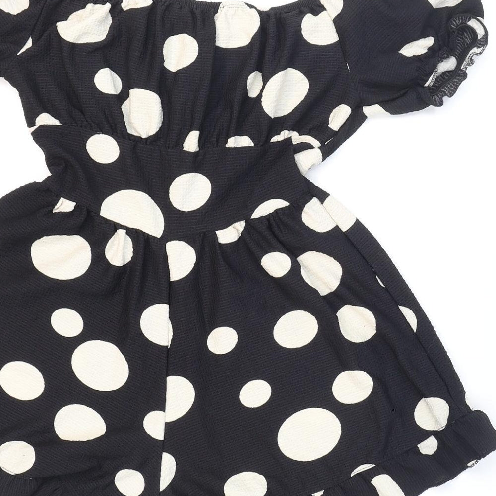 Miss Selfridge Womens Black Polka Dot Polyester Playsuit One-Piece Size 4 Tie