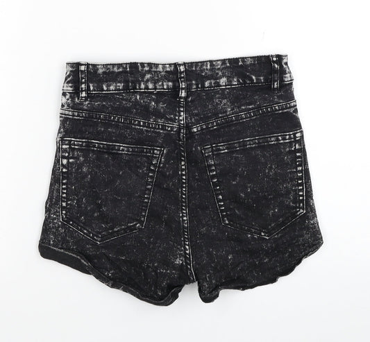 H&M Womens Black Cotton Hot Pants Shorts Size 8 L3 in Regular Zip