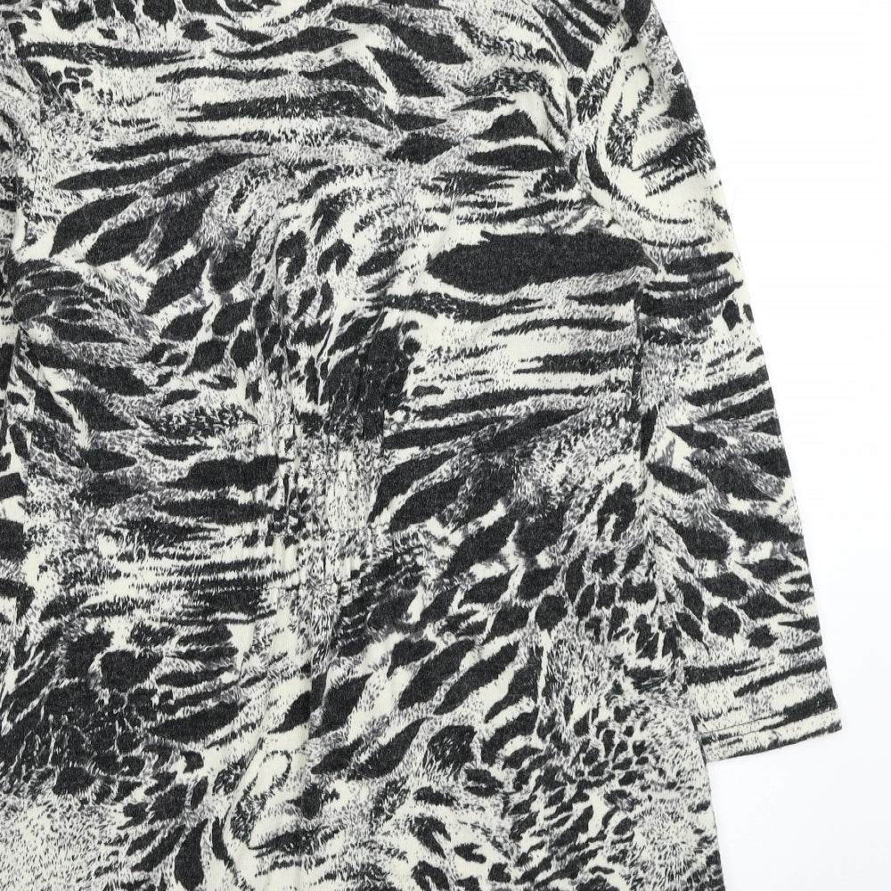 Ann Marie Womens Black Animal Print Acrylic Tunic Blouse Size L Roll Neck