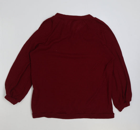 SheIn Womens Red V-Neck Polyester Pullover Jumper Size XL