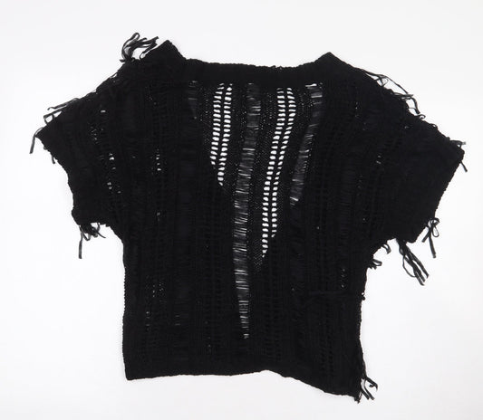 George Womens Black V-Neck Acrylic Cardigan Jumper Size 10 - Tassles