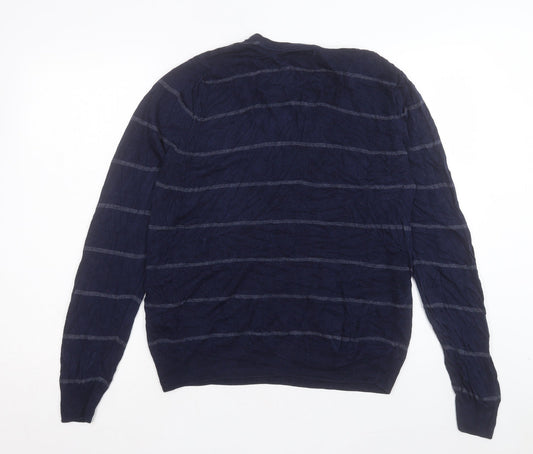 Burton Mens Blue V-Neck Striped Acrylic Pullover Jumper Size M