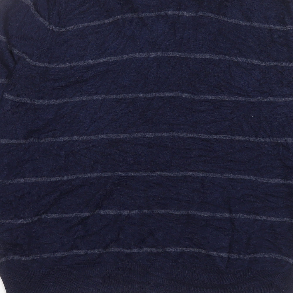 Burton Mens Blue V-Neck Striped Acrylic Pullover Jumper Size M