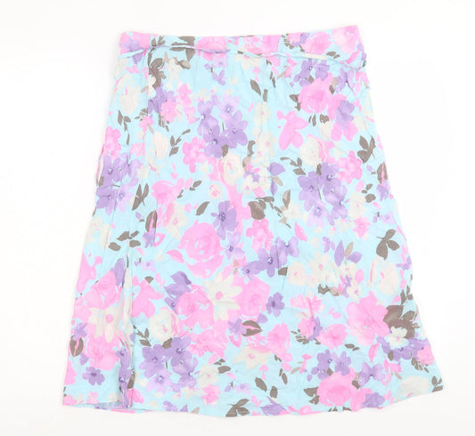 Marks and Spencer Womens Multicoloured Floral Viscose A-Line Skirt Size 12 Zip
