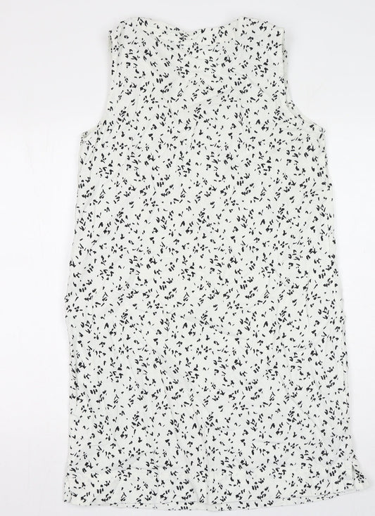Marks and Spencer Womens White Geometric Flax Shift Size 12 V-Neck Pullover