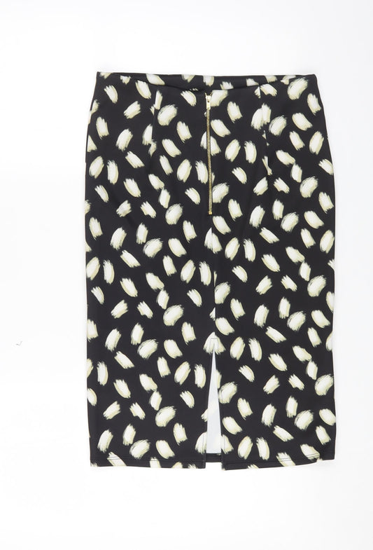 Miss Selfridge Womens Black Geometric Polyester A-Line Skirt Size 10 Zip