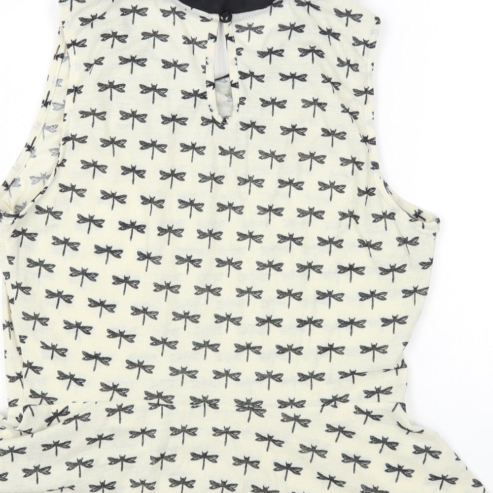 Primark Womens Ivory Geometric Polyester Basic Blouse Size 10 Collared - Dragonfly Print