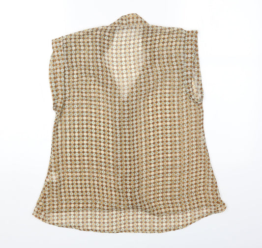 Primark Womens Beige Geometric Polyester Basic Blouse Size 10 Round Neck