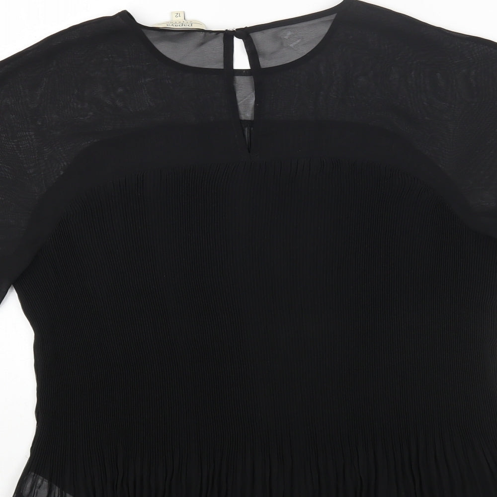Papaya Womens Black Polyester Basic Blouse Size 12 Round Neck