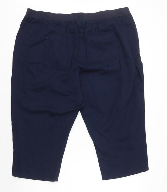 Cotton Traders Mens Blue Cotton Cropped Trousers Size 3XL L21 in Regular Drawstring