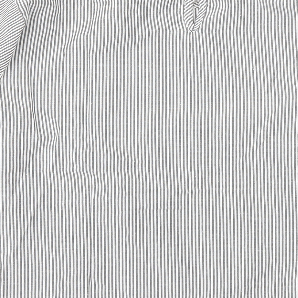 Primark Womens White Striped Polyester Basic Blouse Size 6 Round Neck - Flower Embroidery