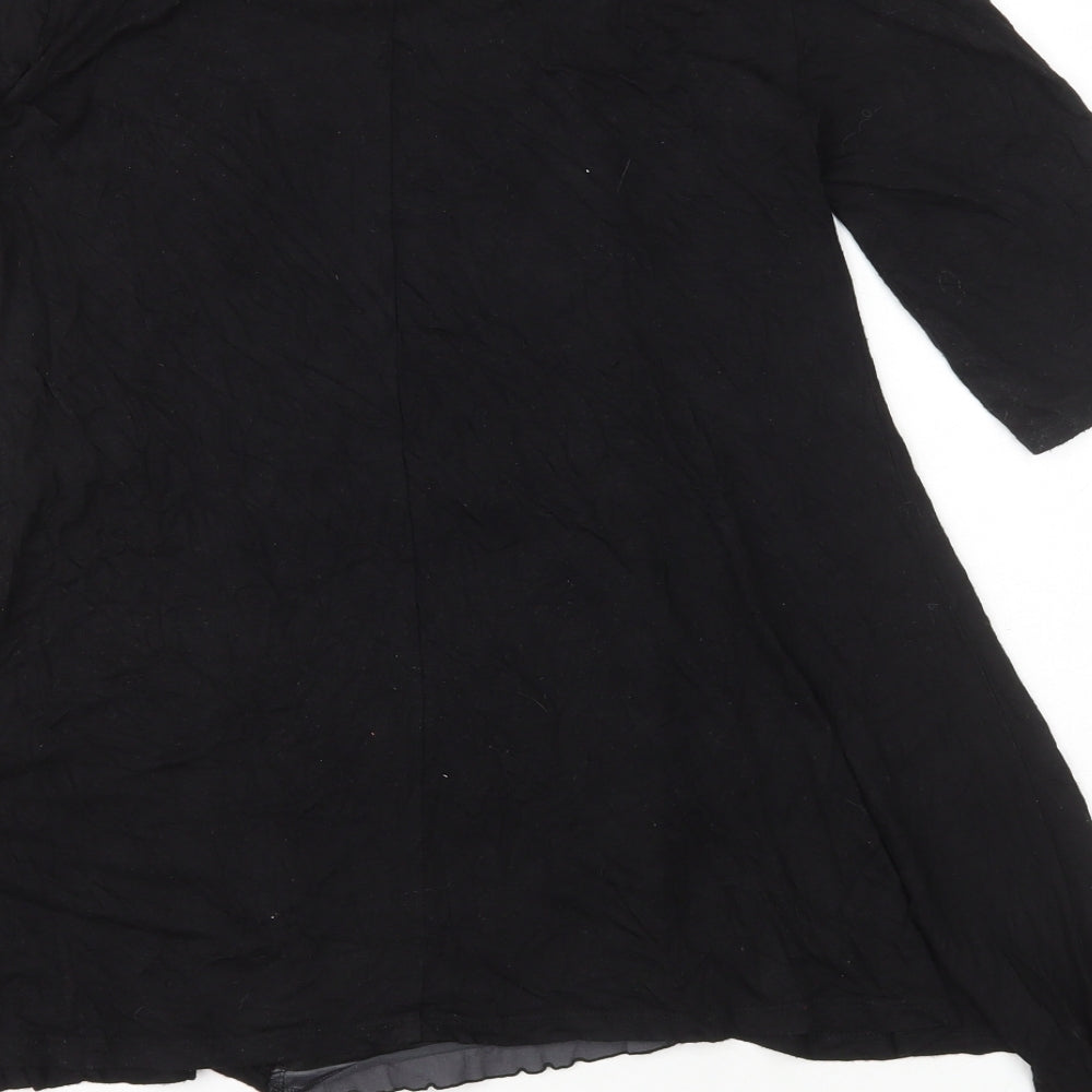 Papaya Womens Black Polyester Basic Blouse Size 10 Round Neck - Ruffle Front