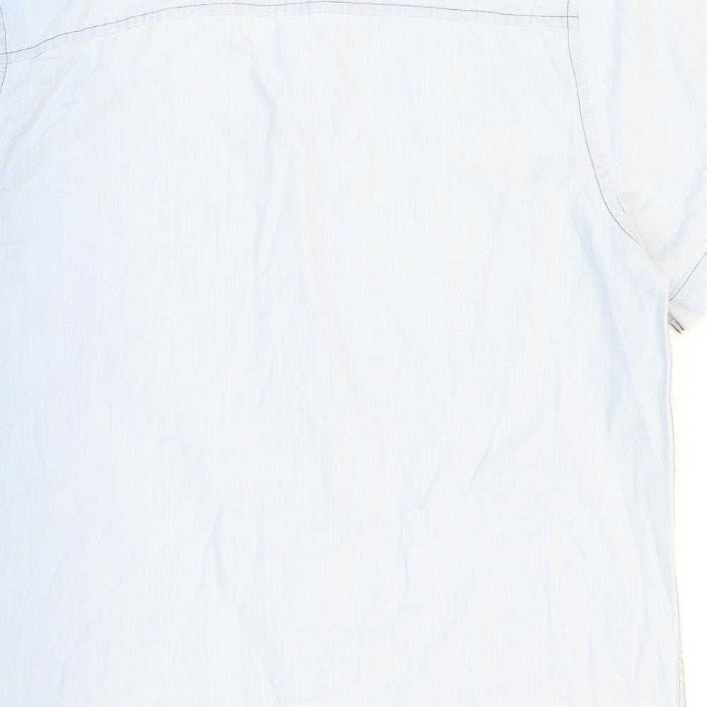 Mens UK Size L Easy Blue Button-Up Short Sleeve Casual Shirt