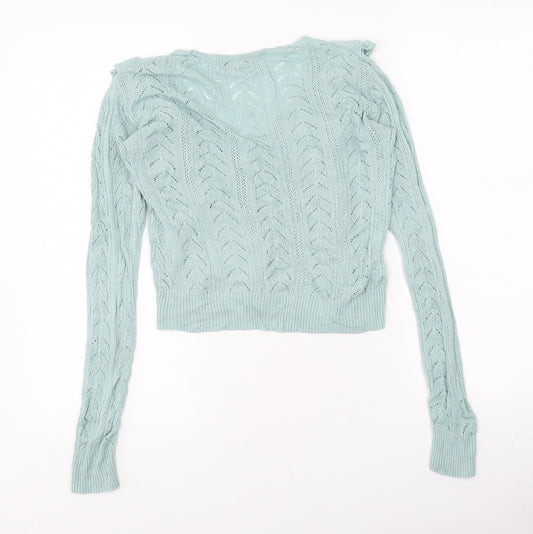 SheIn Womens Blue V-Neck Polyester Cardigan Jumper Size L