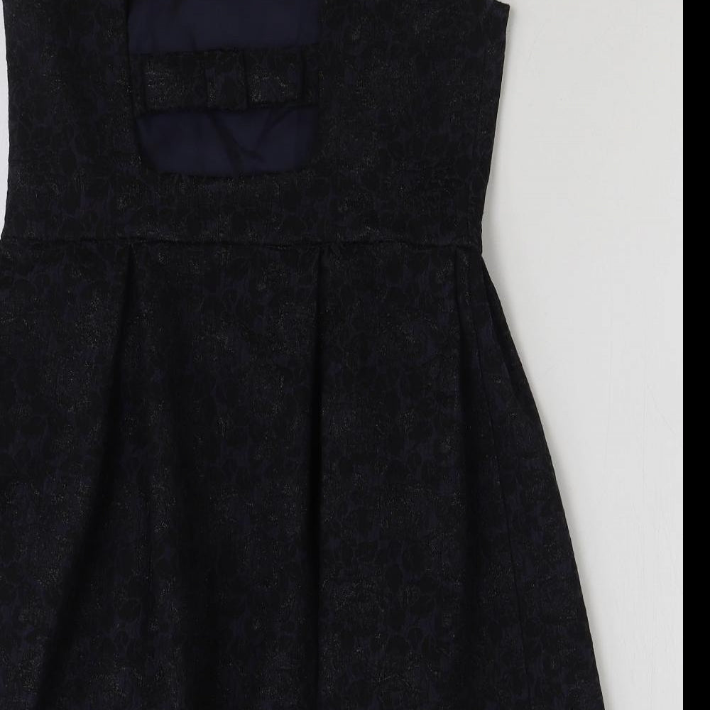 Monsoon Womens Blue Floral Polyester A-Line Size 12 Round Neck Zip