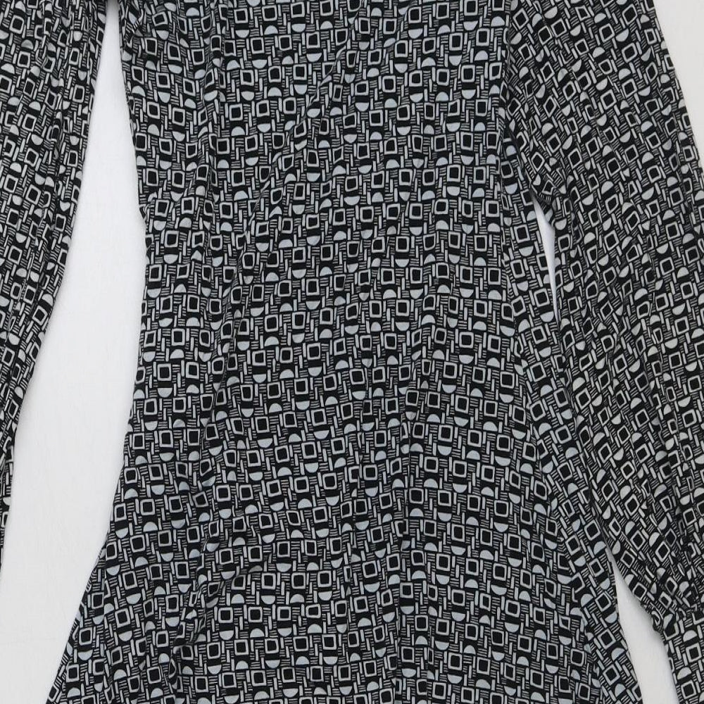 Miss Selfridge Womens Black Geometric Polyester Wrap Dress Size 6 V-Neck Tie