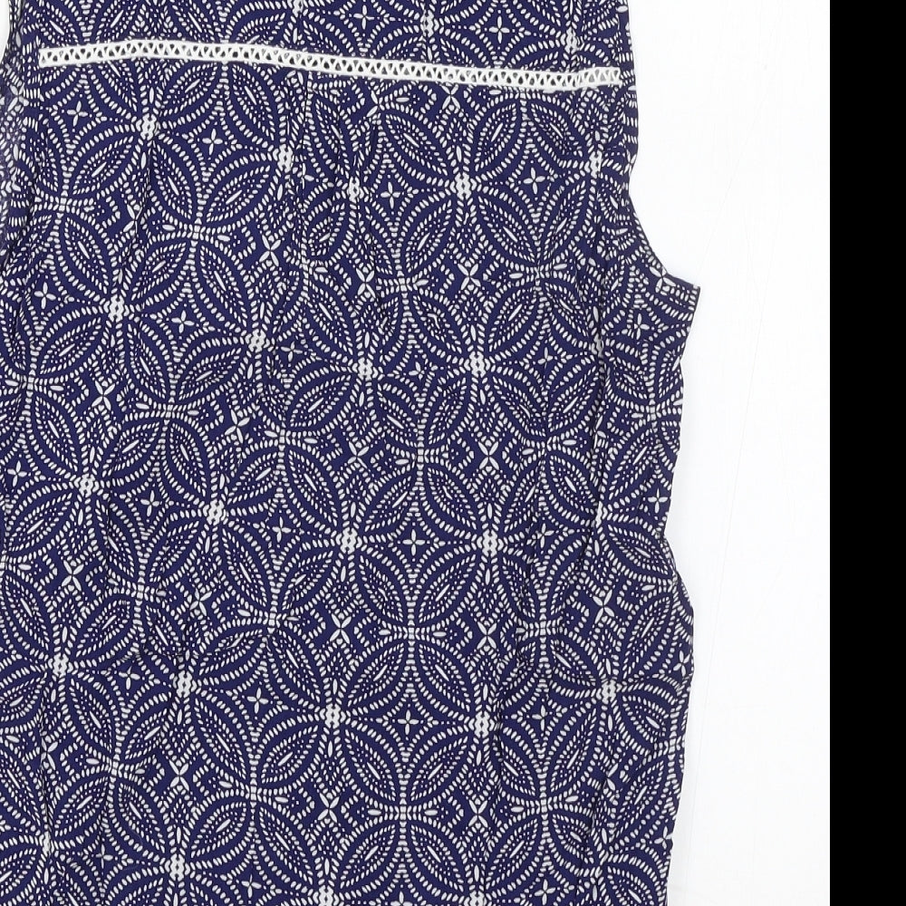 F&F Womens Blue Geometric Viscose Basic Tank Size 10 V-Neck - Lace Trim