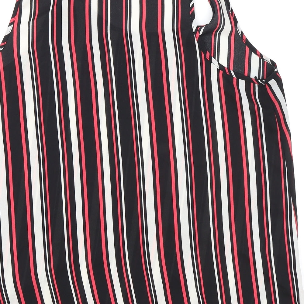 Primark Womens Black Striped Polyester Basic Blouse Size 14 Round Neck