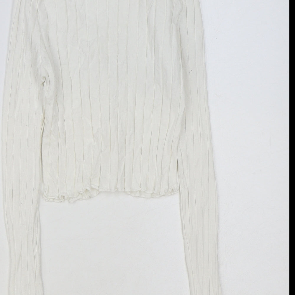 SheIn Womens White Cotton Basic Button-Up Size M V-Neck