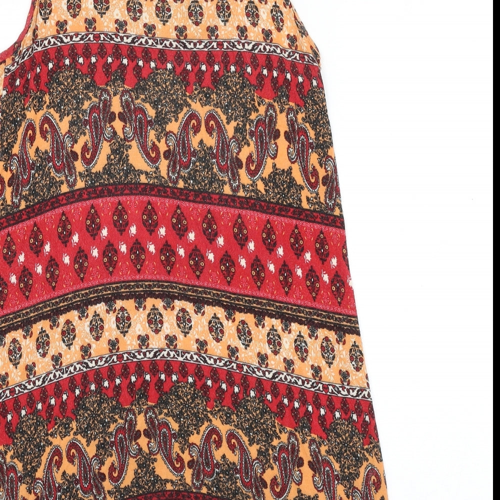 Papaya Womens Multicoloured Geometric Viscose Basic Blouse Size 12 Scoop Neck