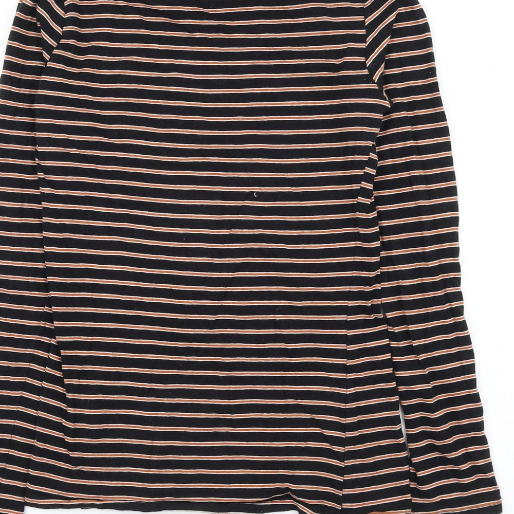 Primark Womens Black Striped Cotton Basic T-Shirt Size 4 Round Neck