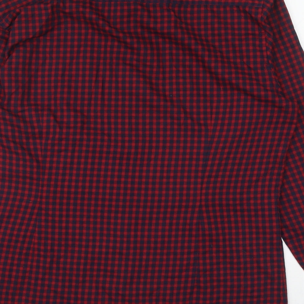 B&W Mens Red Check Cotton Button-Up Size 15.5 Collared Button