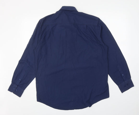 F&F Mens Blue Polyester Button-Up Size 42 Collared Button