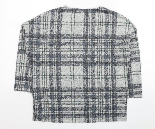 TU Womens Grey Plaid Polyester Basic Blouse Size 10 Round Neck