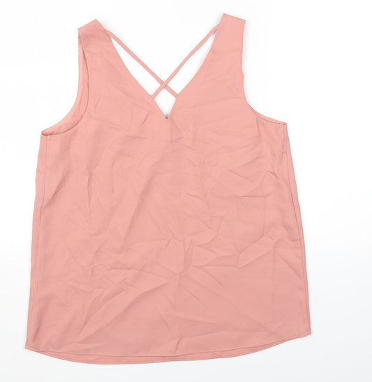 TU Womens Pink Polyester Basic Tank Size 8 V-Neck