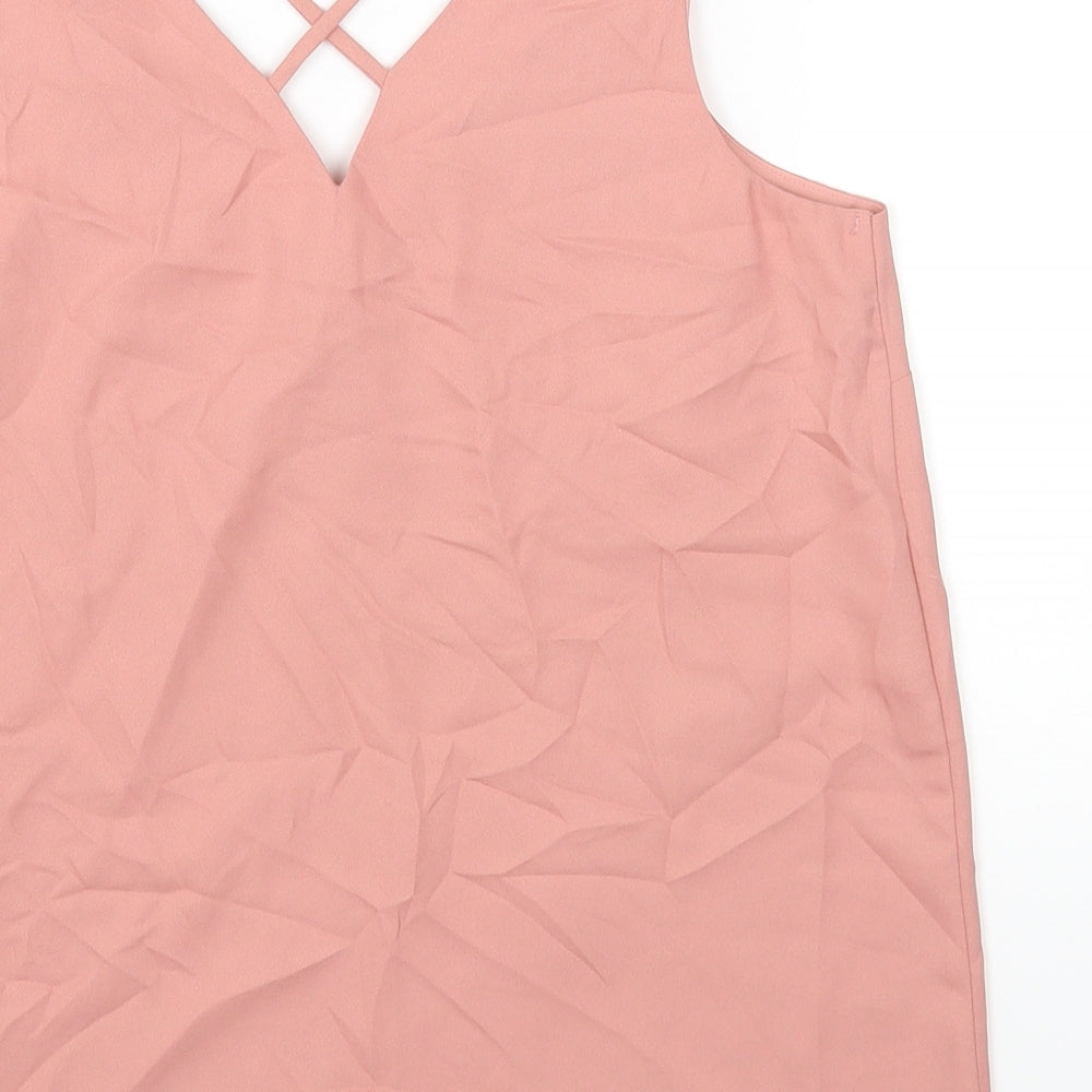 TU Womens Pink Polyester Basic Tank Size 8 V-Neck