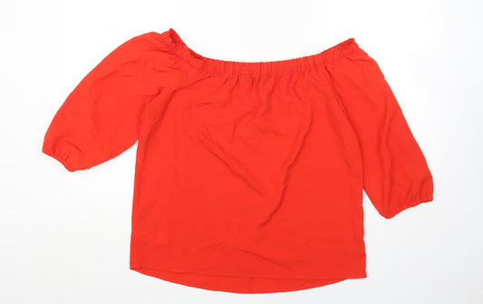 F&F Womens Red Polyester Basic T-Shirt Size 10 Off the Shoulder
