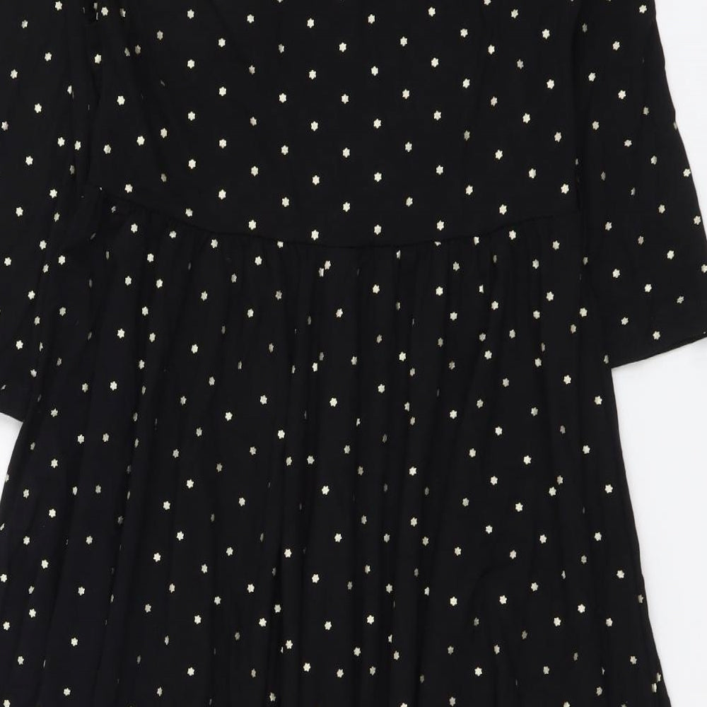 Happy Mama Womens Black Geometric Polyester A-Line Size S V-Neck Pullover - Stars pattern