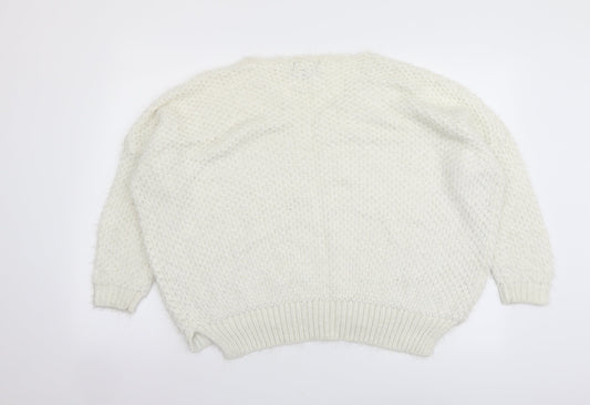 Apricot Womens Ivory V-Neck Acrylic Pullover Jumper Size 8