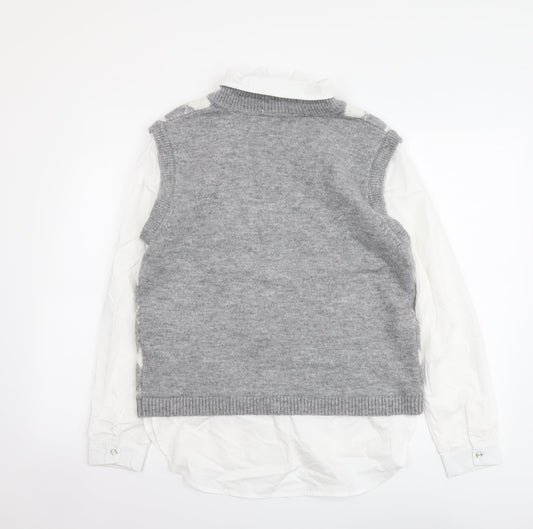 Primark Womens Grey Collared Argyle/Diamond Acrylic Pullover Jumper Size S