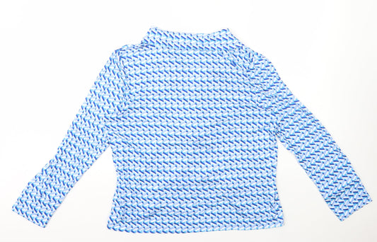 Primark Womens Blue Geometric Viscose Basic Button-Up Size M V-Neck