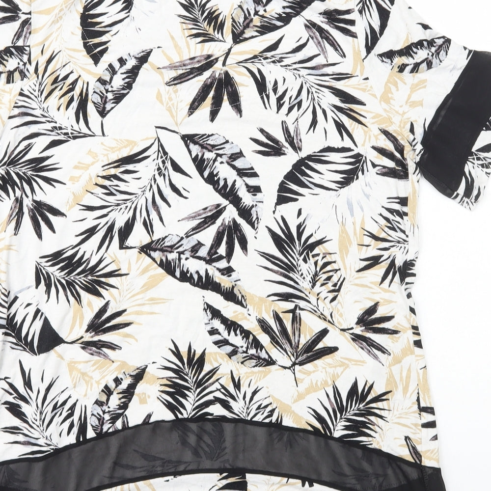 George Womens Ivory Geometric Viscose Basic T-Shirt Size 14 Scoop Neck - Mesh Inserts