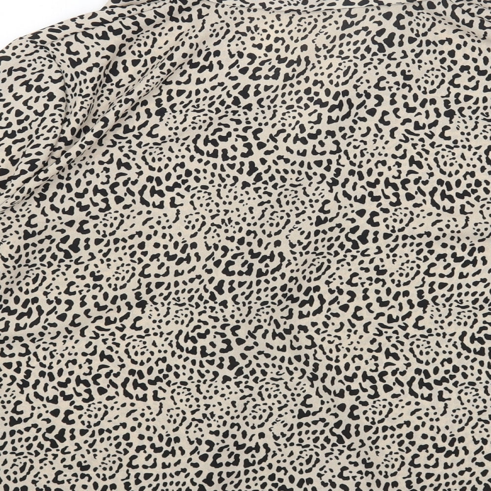 TU Womens Brown Animal Print Polyester Basic Button-Up Size 14 Collared