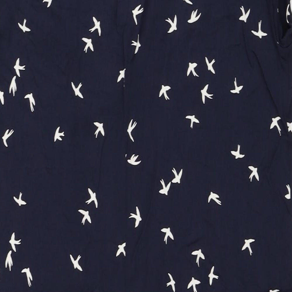 Debenhams Womens Blue Geometric Viscose T-Shirt Dress Size 10 Scoop Neck Zip - Bird Print