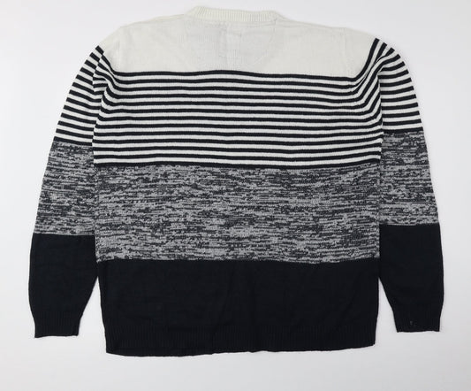 Brave Soul Mens Blue Round Neck Striped Acrylic Pullover Jumper Size XL