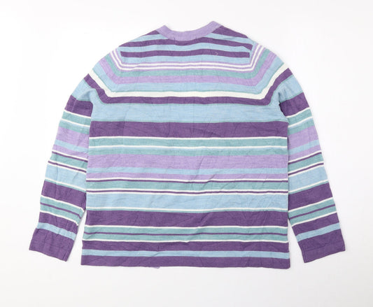 Classic Womens Multicoloured V-Neck Striped Acrylic Cardigan Jumper Size 14