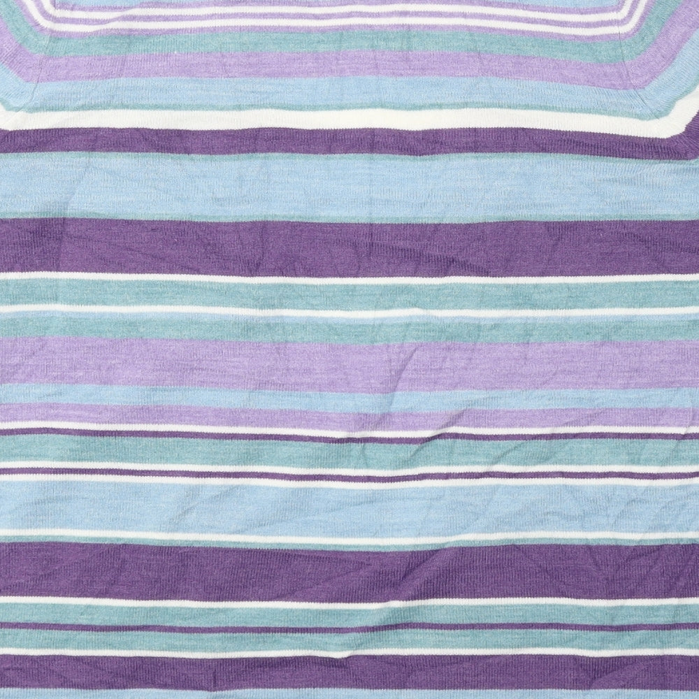 Classic Womens Multicoloured V-Neck Striped Acrylic Cardigan Jumper Size 14