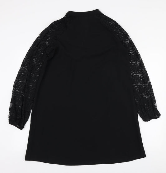 SheIn Womens Black Polyester A-Line Size M V-Neck Pullover - Lace sleeves