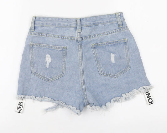 SheIn Womens Blue Cotton Hot Pants Shorts Size XS L3 in Regular Zip - Distressed